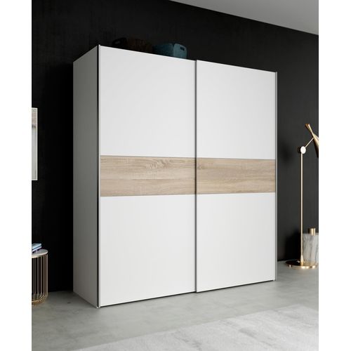 Kleiderschrank >LONGLINE< in Weiss / Sonoma Eiche - 170,3x190,5x61,2cm (BxHxT)