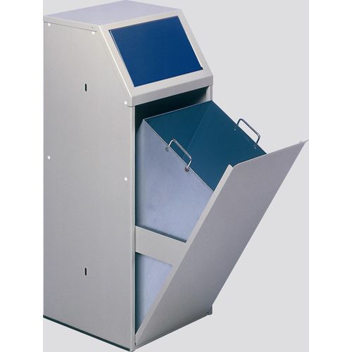 Robuster Wertstoffsammler mit Einwurfklappe | für Papier | Stationär | 69 Liter, HxBxT 103x45,5x45,5cm | Verzinkter Stahl | Blau