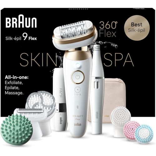 Braun Silk - épil 9 Flex SkinSpa All-in-One Set Epilierer Damen für langanhaltende Haarentfernung, Ladyshaver, Facespa Gesichtshaarentferner weiß gold
