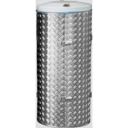 Kompakter Abfallsammler mit Türe | 120 Liter, HxBxT 99x43,5x43,5cm | Edelstahl | Alu-Duett-Blech | Deckel grau