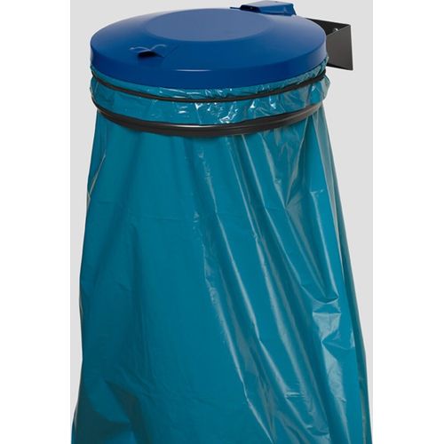 Wandhalterung mit großer Einwurföffnung | blauer Deckel | 39,5cm Durchmesser | Stahl | Anthrazit