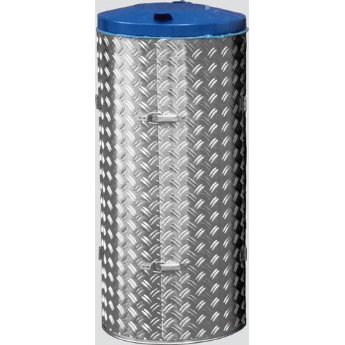 Kompakter Abfallsammler mit Türe | 120 Liter, HxBxT 99x43,5x43,5cm | Edelstahl | Alu-Duett-Blech | Deckel blau
