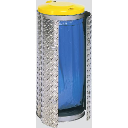 Kompakter Abfallsammler mit Türe | 120 Liter, HxBxT 99x43,5x43,5cm | Edelstahl | Alu-Duett-Blech | Deckel gelb