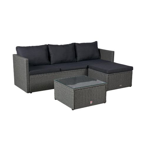 Gartenlounge Ecksofa Balkonset Manila Gartenset mit Tisch + Hocker grau-mix