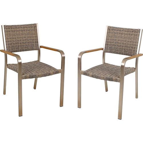 Stapelstuhl 2er Set Aluminium GARDA-120 in braun, B/H/T: ca. 55/85/60 cm