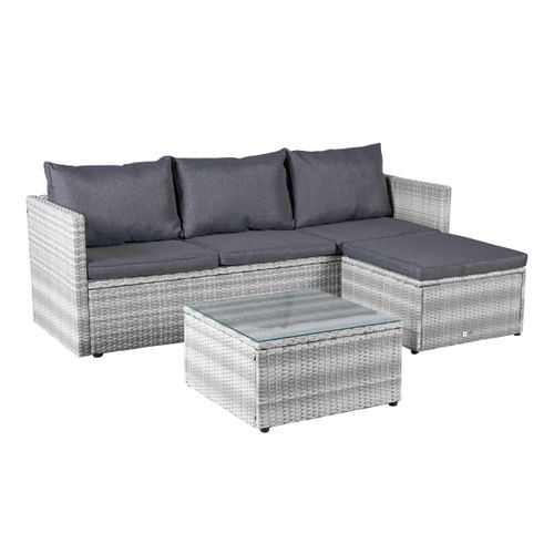 Gartenlounge Ecksofa Balkonset Manila Gartenset mit Tisch + Hocker weiß-grau