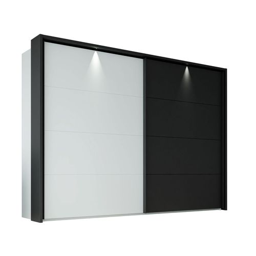 Schwebetürenschrank Rouven 2 Secret Grey schwarz 270x210x61 cm LED, Ausführung:ohne Kranz, Dämpfungsbeschläge:ohne Dämpfungsbeschläge
