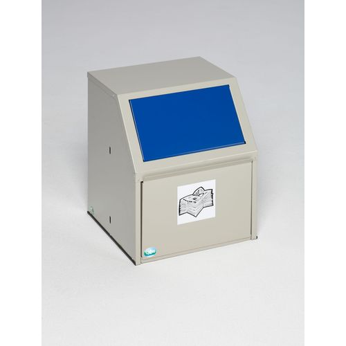 Robuster Wertstoffsammler mit Einwurfklappe | für Papier | Stationär | 23 Liter, HxBxT 57x41,5x41,5cm | Verzinkter Stahl | Blau