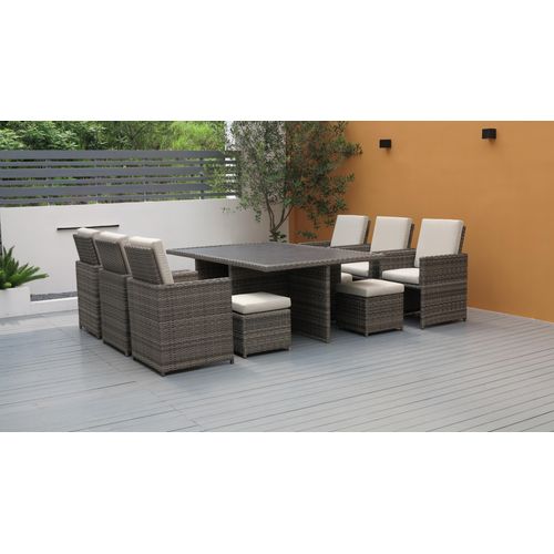 db-Deals24 Rattan Sitzgarnitur Cube, 6 Personen, Rattan Farbe mix grau - Kissenfarbe Haferflocke