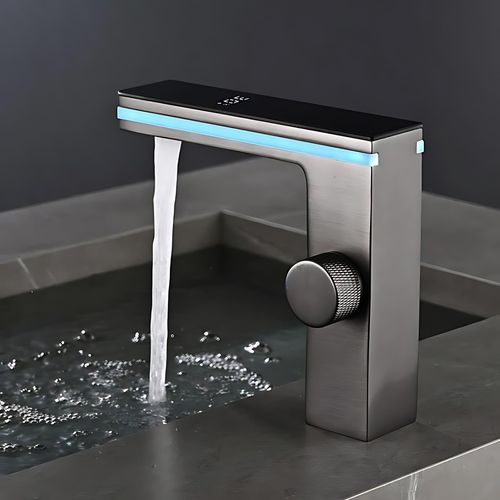 Waschbeckenbrause Wasserhahn, Badarmatur, LED Wasserhahn mit Temperaturanzeige - ANTHRAZIT