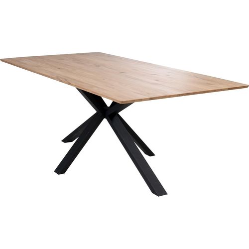 Esstisch - 200 x 100 cm - Wildeiche massiv geölt - Metallgestell