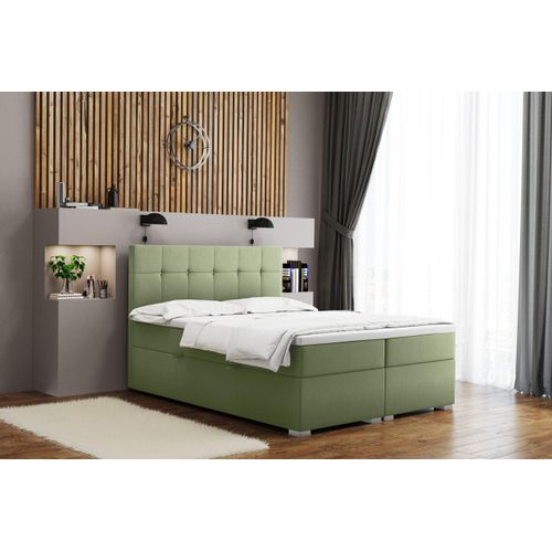 Boxspringbett mit matratze und bettkasten, Schlafbett LINDT stoff Velvet Hellgrün 120x200 cm
