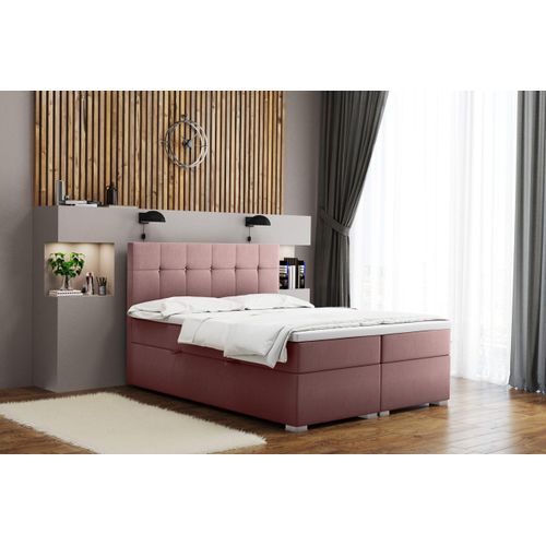 Kaiser Möbel Boxspringbett mit matratze und bettkasten, Schlafbett LINDT stoff Velvet Rosa 200x200 cm
