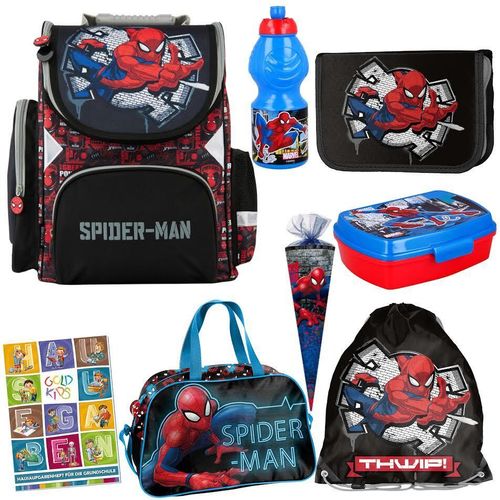 Schulranzen für Jungen und Mädchen - Schul-Rucksack für Kinder mit Federmäppchen - Schuhbeutel und Hausaufgabenheft - Spider-Man Motiv