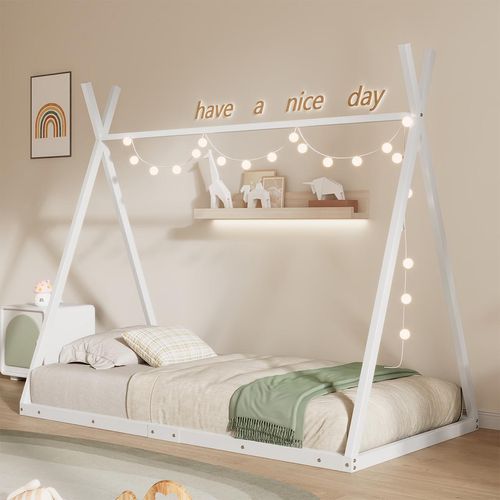 Kinderbett Dreiecksform Eisenrahmenbett Flachbett Jugendbett 90*200cm Weiß