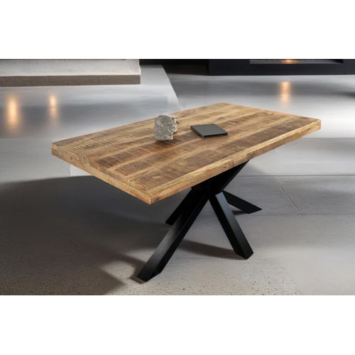 Esstisch 120x80cm Mangoholz gerade Kante Spider-Gestell schwarz RIO
