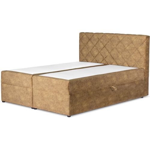 Bologna Boxspringbett 140x200 mit Bettkästen und Stauraum H3 Matratze Hellbeige