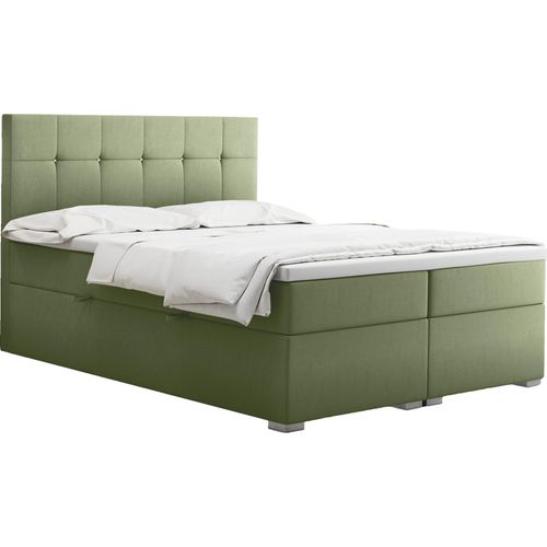 Boxspringbett mit matratze und bettkasten, Schlafbett LINDT stoff Velvet Hellgrün 180x200 cm