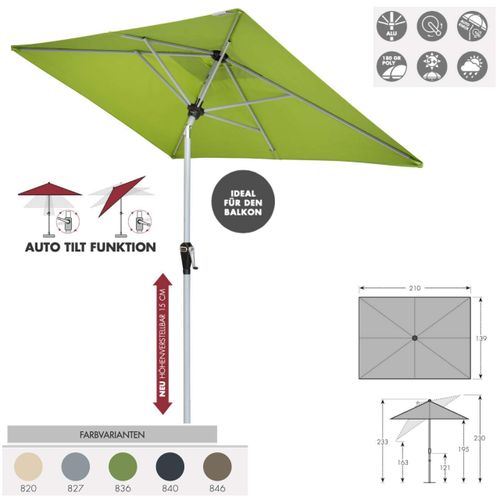 Doppler Active Auto Tilt 210 x 140 cm Sonnenschirm 5 Farben Balkonschirm Mittelmast 457460 827 Hellgrau