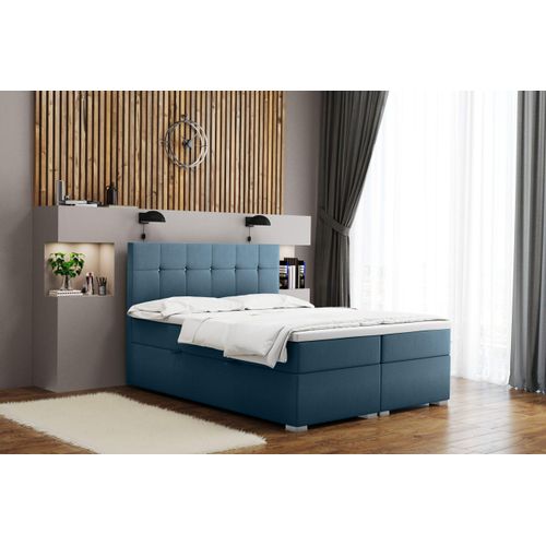 Boxspringbett mit matratze und bettkasten, Schlafbett LINDT stoff Velvet Hellblau 180x200 cm