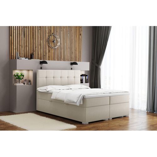 Boxspringbett mit matratze und bettkasten, Schlafbett LINDT stoff Velvet Ecru 160x200 cm