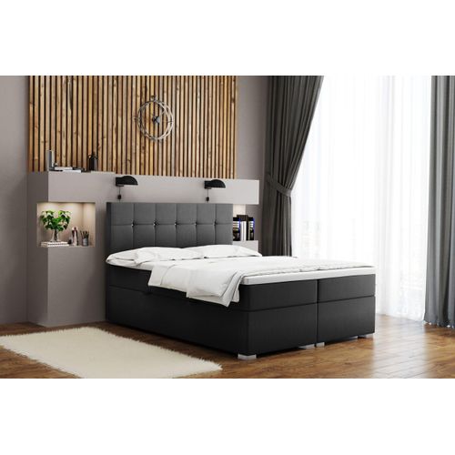 Boxspringbett mit matratze und bettkasten, Schlafbett LINDT stoff Velvet Dunkelgrau 120x200 cm