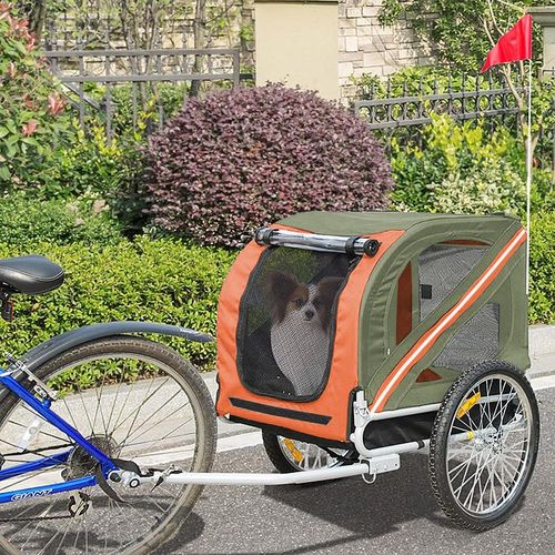 Hundewagen Fahrradanhänger Faltbar mit Netzfenstern Fahne orange Farbe