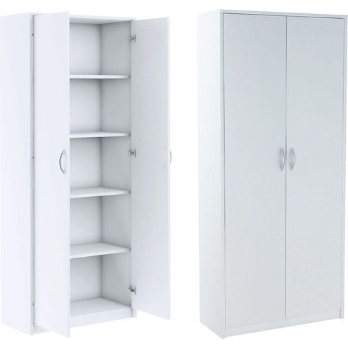 Kleiderschrank Schrank Mit Regalen, Flurgarderobe, Weiß, 74 cm Breite