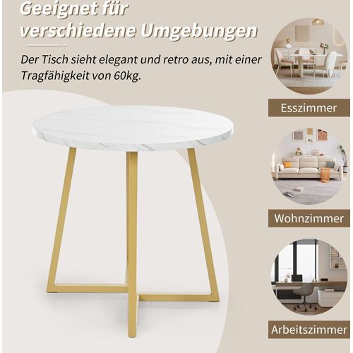 Runder Esstisch 1 Stück Küchentisch 80x80x75 cm einzigartiges Metallgestell Marmormuster geeignet Esszimmer Wohnzimmer Esstisch Weiß/Gold