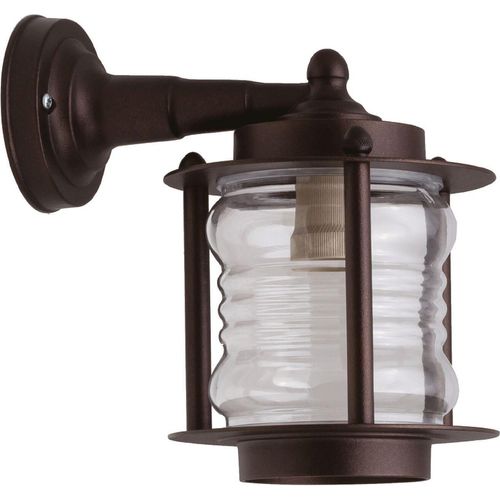 Außenwandleuchte Echt-Messing Glas E27 IP23 H: 24 cm Rostbraun Antik Maritim Außenleuchte Wand