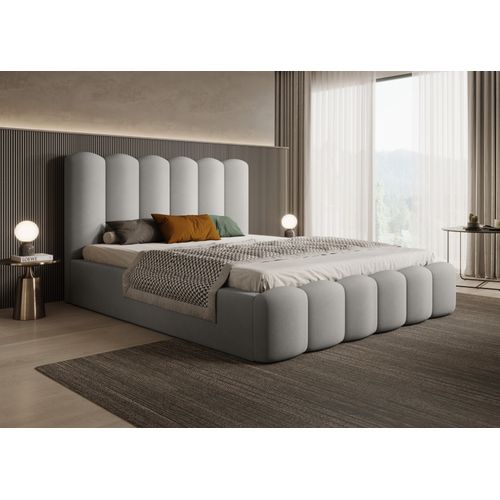 Bett mit Stauraum BEAUCLAIR und komfortablem Kopfteil, DoppelBett 180x200 cm - Samt Magic Velvet HellGrau