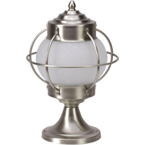 Sockelleuchte Echt-Messing Glas E27 IP43 30 cm Nickel matt rund Maritim Außenlampe Garten Weg