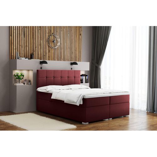 Boxspringbett mit matratze und bettkasten, Schlafbett LINDT stoff Velvet Rotwein 180x200 cm