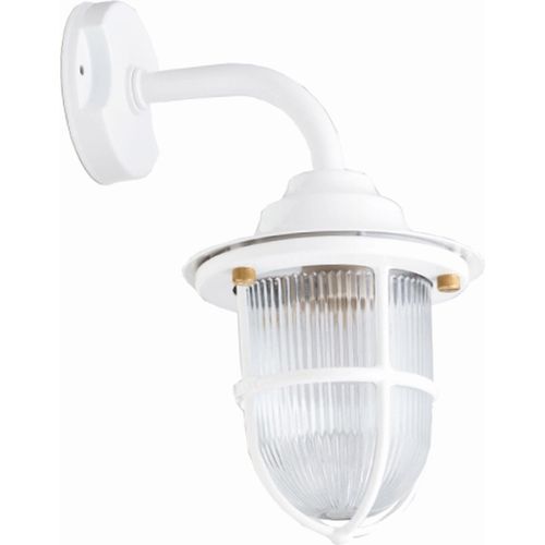 Wandleuchte außen Messing massiv Glas E27 IP64 H: 31 cm Weiß Maritim Außenwandlampe