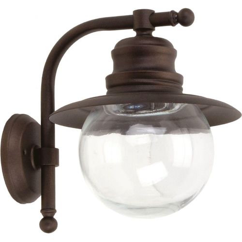 Außenwandleuchte Messing massiv Glas E27 IP23 30 cm hoch Rostbraun Antik Maritim Wandlampe außen