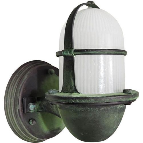 Wandlampe außen Glas Messing massiv E27 IP64 24 cm hoch Grün Antik Maritim Außenwandlampe