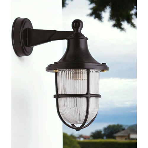 Außenleuchte Wand Echt-Messing Glas E27 IP64 27 cm hoch Schwarz Maritim Wandlampe Hofleuchte