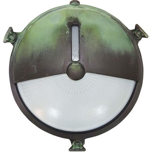 Wandleuchte außen Echt-Messing Glas E27 IP64 Ø 21 cm Grün Antik rund Maritim Außenwandlampe