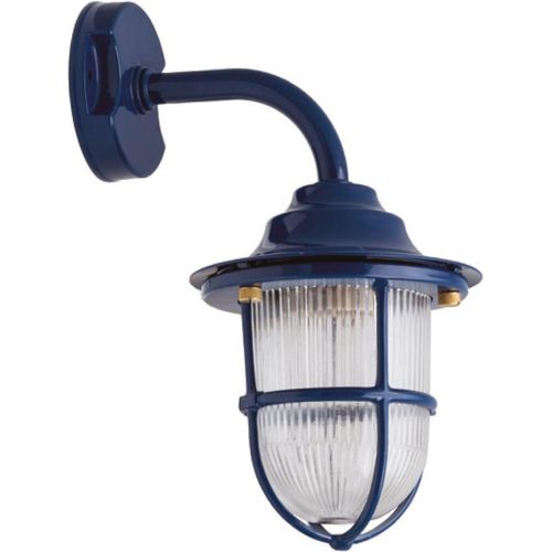 Außenleuchte Wand Messing Glas H: 31 cm IP64 Blau E27 Maritim Wandlampe außen Wandlaterne Hof