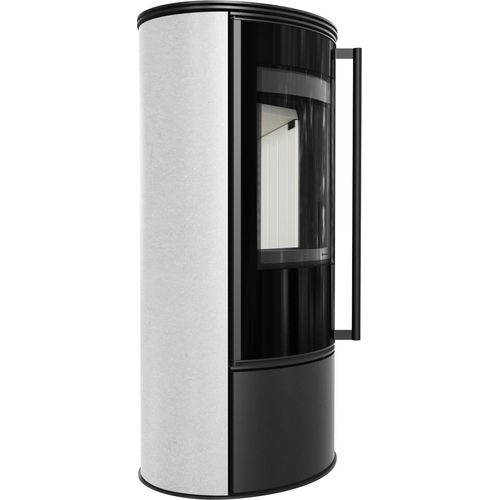 Kaminofen aus Stahl KRATKI ERIK Ø 150 5,5 kW dekorative Keramiken WHITE SATIN