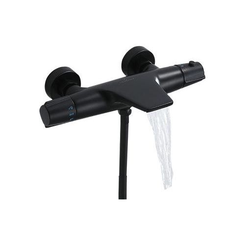 Duscharmatur mit Thermostat HOMELIVE, Duschthermostat Brausethermostat Duscharmatur aufputz, Mischbatterie Armatur Waterfall Dusche, Messing, Shwarz