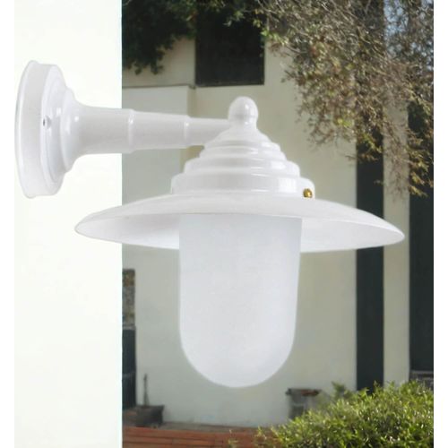 Außenwandleuchte Messing massiv Glas 26 cm breit IP64 Weiß E27 Maritim Wandleuchte außen