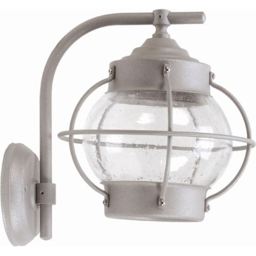 Wandlampe außen Echt-Messing Glas E27 IP23 H: 22 cm Grau Maritim Außenleuchte Hoflampe