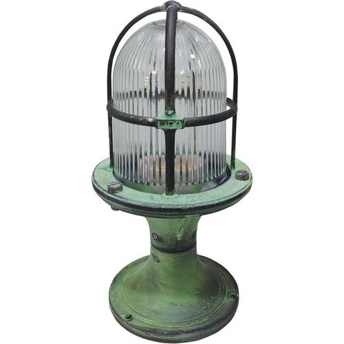 Sockelleuchte Echt-Messing Glas E27 IP54 28 cm Grün Antik rund Maritim Wegeleuchte