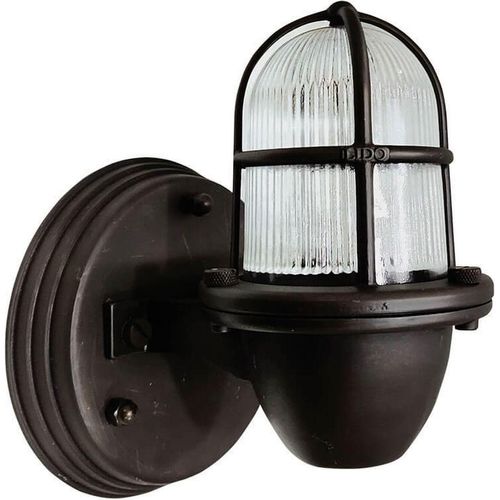 Wandlampe außen Echt-Messing Glas 24 cm hoch IP64 Schwarz Antik E27 Maritim Wandleuchte Balkon Haustür