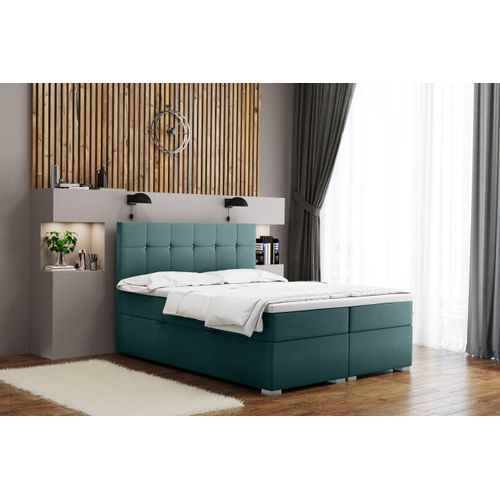 Kaiser Möbel Boxspringbett mit matratze und bettkasten, Schlafbett LINDT stoff Velvet Meeresfarbe 140x200 cm