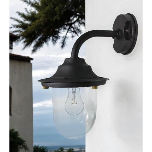 Wandleuchte außen Echt-Messing Glas E27 IP64 30 cm hoch Schwarz Antik Maritim Außenlampe Wand
