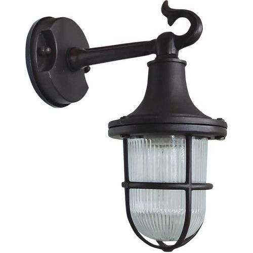 Außenwandleuchte Messing massiv Glas E27 IP64 25 cm hoch Schwarz Antik Maritim Wandleuchte außen