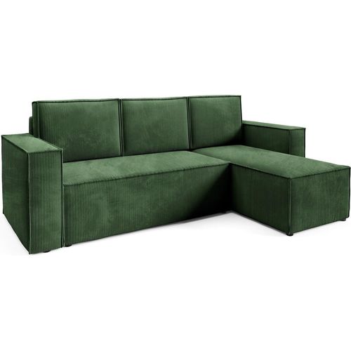 BETTSO Gemütliches Grünes Cord Ecksofa RODA mit Schlaffunktion Multifunktionale Polstermöbel