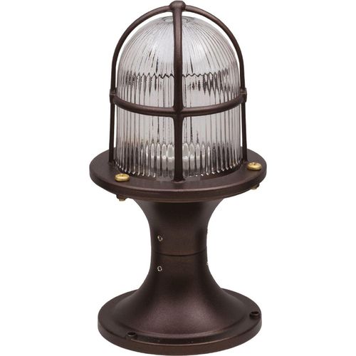 Sockelleuchte Messing massiv Glas 28 cm IP54 Rostbraun Antik E27 rund Maritim Stehleuchte außen Gartenlampe